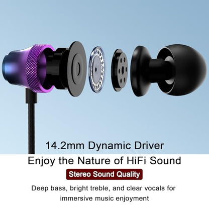 USB C Headphones Wired Earbuds for iPhone 18 Pro Max 17/Samsung S26 - color: Purple