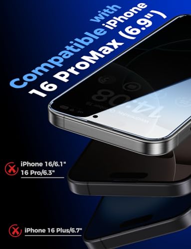MAGIC JOHN for iPhone 16 Pro Max Privacy Screen Protector Anti Spy - size: iPhone 16 Pro Max-6.9 inch