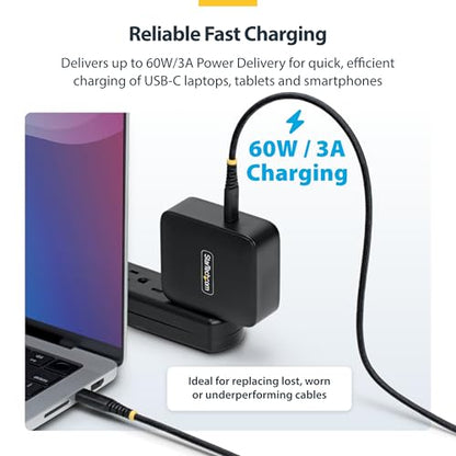 StarTech 1ft/30cm USB-C to USB-C Braided Charging Cable (USB2CC1FTNCBR) - color: Black, size: 1 ft, style: 1 pk