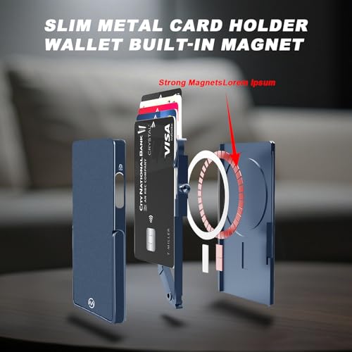 Magnetic Phone Wallet with Adjustable Stand,Pop up Phone Card Holder Quick Access to Bank/Credit Cards, 3.93 * 2.96 * 0.31 Inches Compact Metal Case with RFID Blocking Protection (Royal Blue) - color: Royal Blue