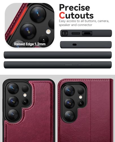 OCASE for Samsung Galaxy S25 Ultra Detachable Wallet Case, Burgundy | 2-in-1, Card Holder, RFID Blocking, Stand, Wrist Strap, Shockproof, Wireless Charging, Magnetic, PU Leather Flip Phone Cover - color: Burgundy, size: Samsung Galaxy S25 Ultra