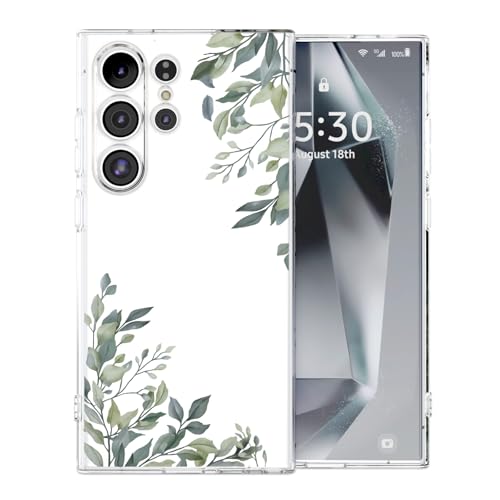 for Samsung Galaxy S25 Ultra Case, Green Leaves | Cute Floral Flowers Clear Aesthetic Green Leaves Pattern Case for Women Girls,Slim Soft Shockproof Cover for S25 Ultra - color: Green Leaves, size: for Samsung Galaxy S25 Ultra