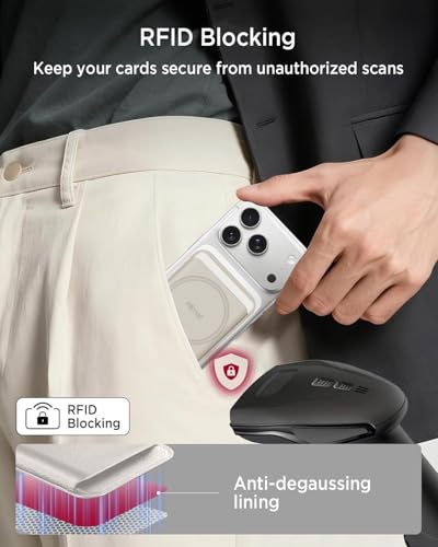 Miimall for 3 Cards MagSafe Wallet RFID Blocking, Two Sided Magnet Card Holder for iPhone 17/16/15/14, Google Pixel Snap, Leather Magnetic Phone Wallet for Car Mount Ultra Slim Thin Beige White - color: Beige