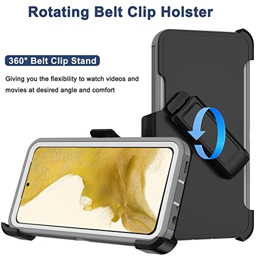 for Samsung Galaxy S22 Case with Belt Clip Holster, 2X Screen Protector, Military Grade Protection Heavy Duty Full Body Shockproof Dust-Proof Rugged Protective Cover for Samsung S22 5G (Gray White B) - color: Grey White-B
