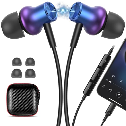 ACANDYA MFi-Certified Wired Headphones for Apple iPhone 14 13 Pro XR Purple - color: Purple