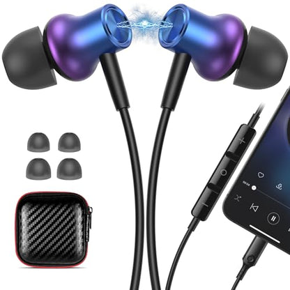 ACANDYA MFi-Certified Wired Headphones for Apple iPhone 14 13 Pro XR Purple - color: Purple