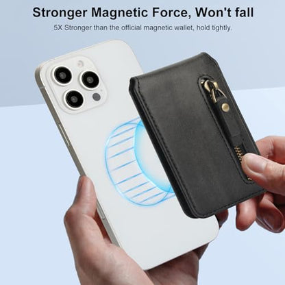 HAII for MagSafe Card Wallet Bag compatible with MagSafe Invisible Ultra-Thin Lightweight Kickstand Magnetic Mobile Wallet Man Woman, 4 Card Slots + 1 Zipper Cash Bag. (Black, Zipper) - color: Black, size: 4 Card Slots + 1 Zipper Cash Bag - Zipper