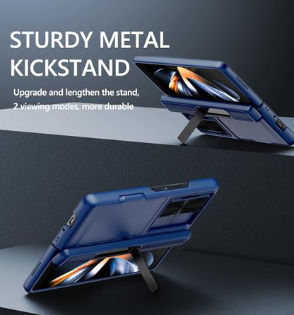 GBEE for Galaxy Z Fold 4 Case with Hinge Protection & Card Holder, Blue - color: Blue