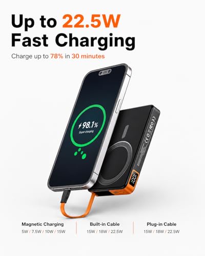 for Magsafe Power Bank iPhone, Magnetic Portable Charger 10000mAh - color: Black