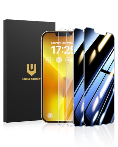 UNBREAKcable 4PCS Screen Protector for iPhone 13 Pro Max - 2 Privacy Tempered Glass+2 Clear Glass Double Shatterproof [Installation Frame] [9H Hardness] [Case Friendly] Anti-Scratch iPhone 6.7 inch - size: iPhone 13 Pro Max