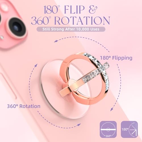 2 Pcs Jsoerpay Clear Phone Ring Holder with Diamond, Rose Gold - color: 2 Rose Gold Diamond