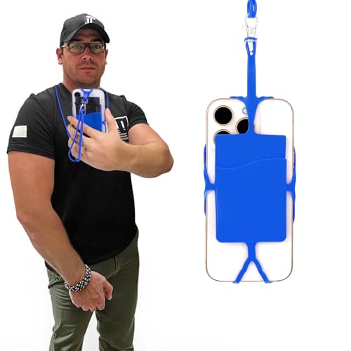 2Pcs Cell Phone Lanyard Crossbody Adjustable Neck Phone Holder with Card Pocket, Universal Silicone Neck Strap - color: Dark Blue