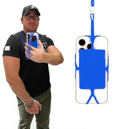 2Pcs Cell Phone Lanyard Crossbody Adjustable Neck Phone Holder with Card Pocket, Universal Silicone Neck Strap - color: Dark Blue