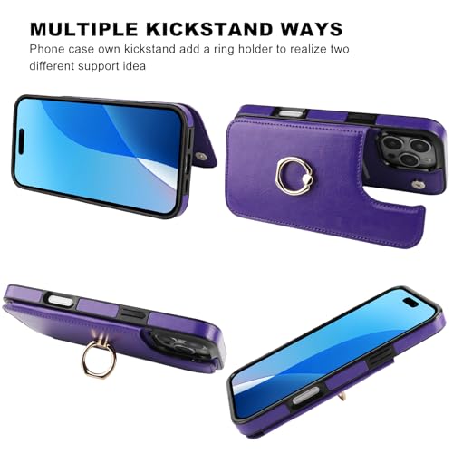 ONETOP for iPhone 16 Pro Max Wallet Case with Credit Card Holder,Purple - color: Purple