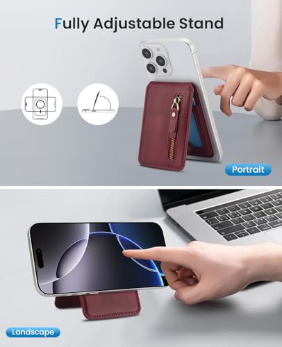 HAII for MagSafe Card Wallet Bag compatible with MagSafe Invisible Ultra-Thin Lightweight Kickstand Magnetic Mobile Wallet Man Woman, 4 Card Slots + 1 Zipper Cash Bag. (Red, Zipper) - color: Red, size: 4 Card Slots + 1 Zipper Cash Bag - Zipper
