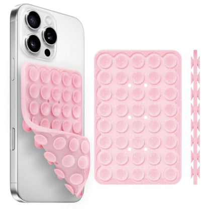 Yojaro Silicone Suction Cup Phone Case Mount Double Sided, Phone Accessories Hands-Free Strong Grip Holder for Selfies and Videos (Light Pink Glitter) - color: Light Pink Glitter