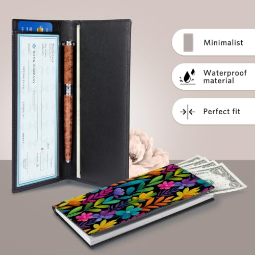 CoBak Checkbook Cover for Women & Men - PU Leather Case with RFID Blocking | Classic Design Check Book Holder for Personal and Business - color: Bloom Garden