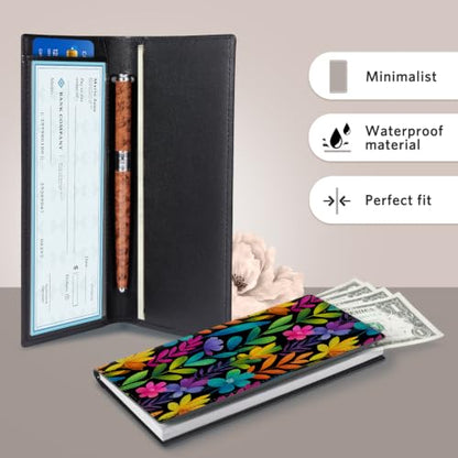 CoBak Checkbook Cover for Women & Men - PU Leather Case with RFID Blocking | Classic Design Check Book Holder for Personal and Business - color: Bloom Garden