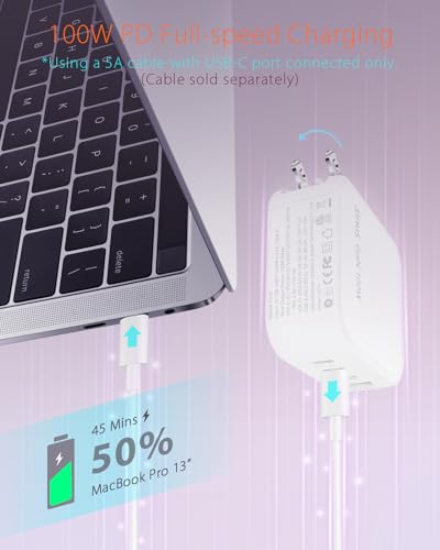 100W GaN USB C Charger Block, 4-Port Portable Fast Wall Charger with Foldable Plug & Travel Adapters, Fast Charging Station for iPhone 18/17/16 Pro/Pro Max, MacBook, ipad, Samsung, Laptop