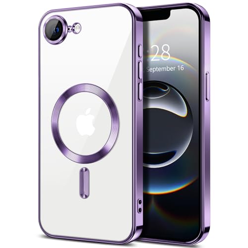 Hython Magnetic Clear for iPhone 16e Case with Camera Lens Protector [Compatible with MagSafe] Luxury Plating Edge Slim Soft TPU Cover Protective Phone Case for iPhone 16e 6.1", Deep Purple - color: Deep Purple, size: Iphone 16e - 6.1 Inch