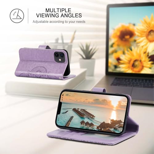 Wallet Case for iPhone 12 and iPhone 12 Pro,[RFID Blocking] 3 Card Holder Stand with Credit Card Slot PU Leather Magnetic Protective Flip Cover for iPhone 12/12 Pro(Purple) - color: Light Purple