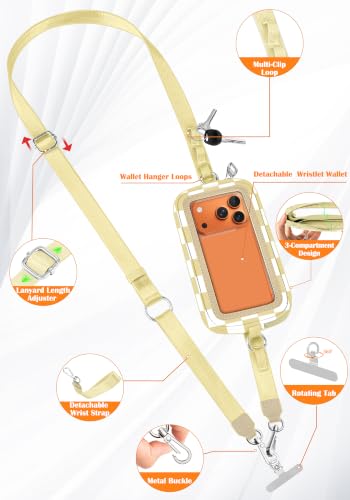 takyu Phone Strap Crossbody with Detachable RFID Wallet - color: Beige White Checkered