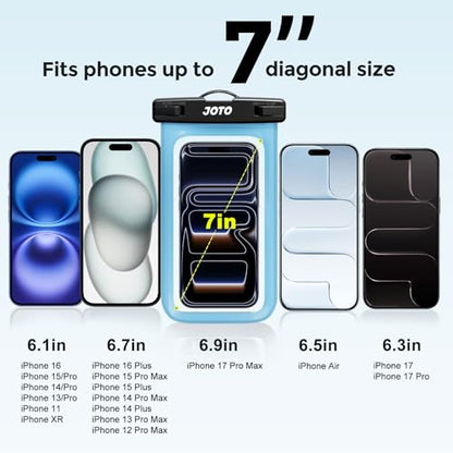 JOTO Universal Waterproof Pouch Case for iPhone 16 15 14 13 Plus Pro Max, IPX8 Cellphone Dry Bag 12 11 Pro Max XR X 8 7 6S Plus SE, Galaxy S23 S22 S21 S20+ S20 S10 Plus Note, Pixel up to 7" -Blue - color: Blue, size: 1 Pack