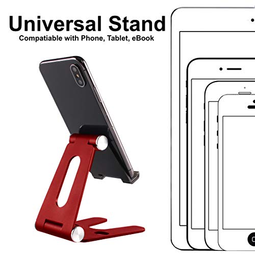 Cell Phone Tablet Fully Foldable Stand Dock Holder Cradle Mount Organizer Charger Station Table Desk Bed Office School Kitchen Travel Portable Adjustable Multi-Angle Aluminum Non-Slip (Red) - color: Red