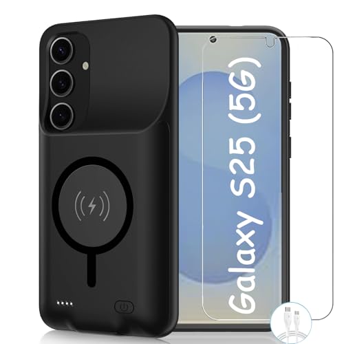 Battery Case for Galaxy S25, 10000mAh High Capacity Portable Protective Battery Case Wireless Charging Compatible with Galaxy S25 (6.2 inch) Extended Battery Charger Cover with Carplay (Black) - size: Galaxy S25