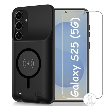 Battery Case for Galaxy S25, 10000mAh High Capacity Portable Protective Battery Case Wireless Charging Compatible with Galaxy S25 (6.2 inch) Extended Battery Charger Cover with Carplay (Black) - size: Galaxy S25