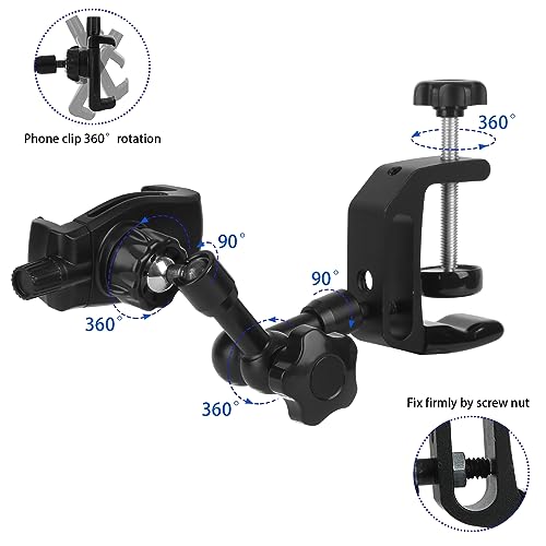 Mippko iPhone Mount for Desk/Table/Rod/Kitchen Cabinet,360°Adjustable Aluminum Alloy Phone Stand,Clip Holder Compatible with 3.5~7.5" iPhone/Nexus/HTC/Huawei/Smartphone - style: iPhone Mount