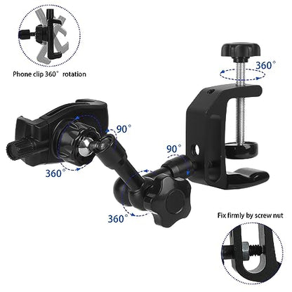 Mippko iPhone Mount for Desk/Table/Rod/Kitchen Cabinet,360°Adjustable Aluminum Alloy Phone Stand,Clip Holder Compatible with 3.5~7.5" iPhone/Nexus/HTC/Huawei/Smartphone - style: iPhone Mount