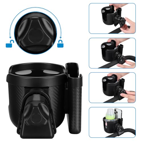 Accmor Stroller Cup Holder with Phone Holder, Bike Cup Holder, Universal Cup Holder for Uppababy Nuna Strollers, 2-in-1 Drinks Holder for Walker, Wheelchair, Scooter - color: All Black Carbon Fiber Texture