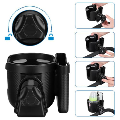 Accmor Stroller Cup Holder with Phone Holder, Bike Cup Holder, Universal Cup Holder for Uppababy Nuna Strollers, 2-in-1 Drinks Holder for Walker, Wheelchair, Scooter - color: All Black Carbon Fiber Texture
