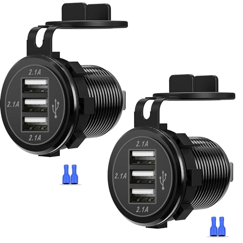 12V USB Outlet, 3 Port Car Charger Socket for Boat Marine RV Truck Golf - color: 2-Pack