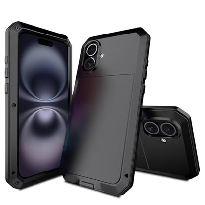 for iPhone 16 Metal Case 6.1",Heavy Duty Shockproof Aluminum Alloy Tough Armour Military Grade Phone Case,360 Full Body Protective Cover with Silicone Built-in Screen Protector - Black - color: Black