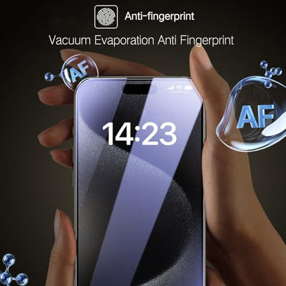 PERFECTSIGHT Privacy Screen Protector Compatible with iPhone 15 Pro 6.1 Inch, Anti Blue Light Anti Spy, HD Clear Bubble Free Anti-Scratch Case Friendly 5X Stronger Tempered Glass - color: HD Privacy, size: 6.1 inch