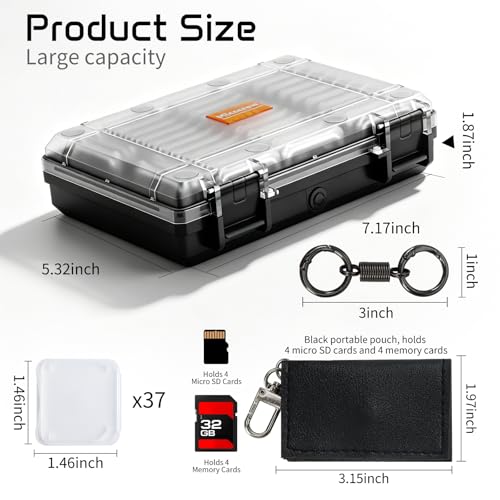 37-Slot Clear SD Card Holder, Water-Resistant Memory Card Case - color: Clear
