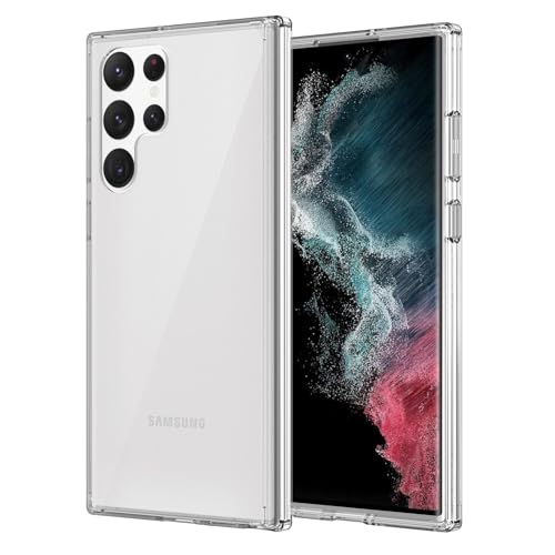 for Samsung Galaxy S22 Ultra Case Clear, Anti-Yellowing 6.8 Inches Slim Fit Heavy Duty Protection Wireless Charging Lightweight TPU and PC Shockproof Anti-Slip Transparent Protective Phone Cover - color: Clear