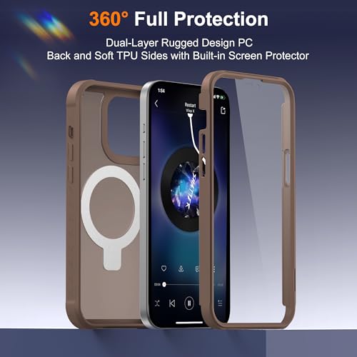 Compatible with iPhone 14 Plus Case with Magnetic Ring Stand [Compatible with Mag-Safe] [Built-in Screen Protector] Military-Grade Drop Protection Matte Translucent Phone Case, Desert Brown - color: Desert Brown, size: Iphone 14 Plus