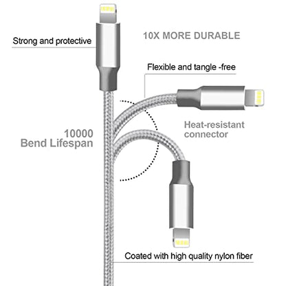 USB to Lightning Cable, 5 Pack iPhone Charger Fast Charging Cord (Gray) - color: Gray, style: USB-A to L