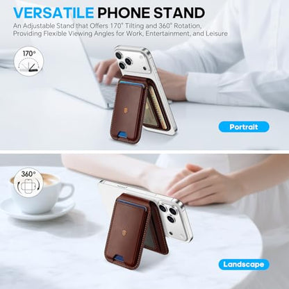 SHIELDON Genuine Leather Magnetic Wallet Stand for MagSafe, Retro Coffee | Strong Magnetic, 6 Card Holder, Kickstand, Angle Adjustment, Rfid Blocking, Quick-access, for iPhone 17/16/15/14/13/12 Series - color: Retro Coffee