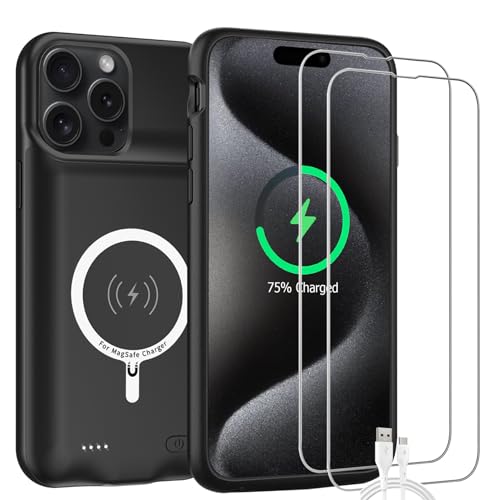 Battery Case for iPhone 15 Pro Max, 12000mAh High-Capacity Protective Rechargeable Extended Charger Cover Compatible with iPhone 15 Pro Max (6.7 inch) Wireless Charging Case Support Carplay - Black - size: iPhone 15 Pro Max