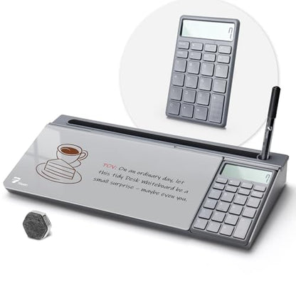 TOWON Glass Desk Whiteboard with Calculator 18x6 in, Desk Organizer, Gray - color: Cal Gray