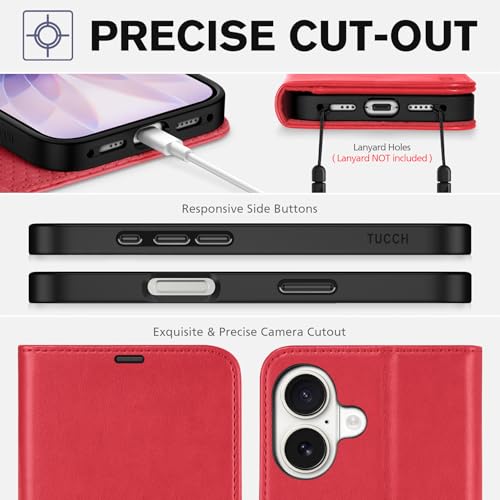 TUCCH Wallet Case for iPhone 17 (6.3") 2025, 4 Card Slots, Red | RFID Blocking, Viewing Stand, Shockproof TPU Shell, PU Leather, Magnetic Closure, Protective Folio Flip Cover - color: Red