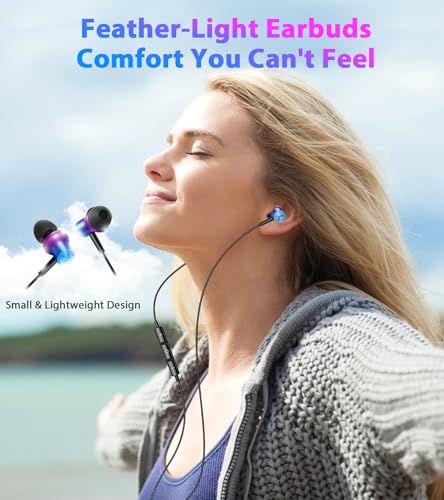 USB C Earbuds Wired Headphones Small Ear Buds with Mic for Apple/Android - color: Purple