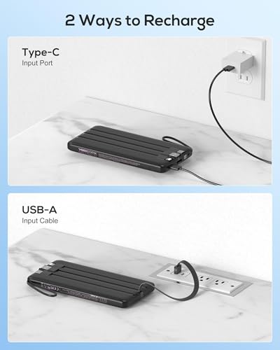 VEEKTOMX 10000mAh Portable Charger with Built-in Cables - color: 10000mAh Black