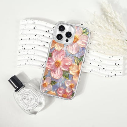 for iPhone 15 Pro Max Magnetic Case【Compatible with MagSafe】 Aesthetic Oil Painting Stained Glass Flower Design, Slim Fit Hard PC Back Shockproof Cute Clear Phone Cover, Pink - color: Pink, size: iPhone 15 Pro Max