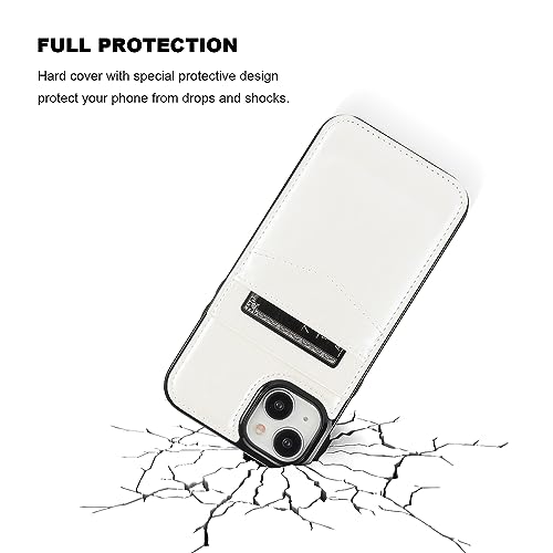 KIHUWEY for iPhone 15 Plus Wallet Case Card Holder Kickstand, White | Credit Card Slots, PU Leather, Magnetic Clasp, Flip Heavy Duty Protection Cover for Men and Women - color: White
