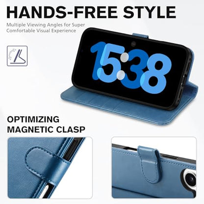 TUCCH Wallet Case for iPhone 17 (6.3") 2025, Flip Stand, Light Blue | RFID Blocking, 4 Card Holders, Kickstand, PU Leather, Shockproof TPU Shell, Magnetic Closure, Protective Folio Cover - color: Light Blue